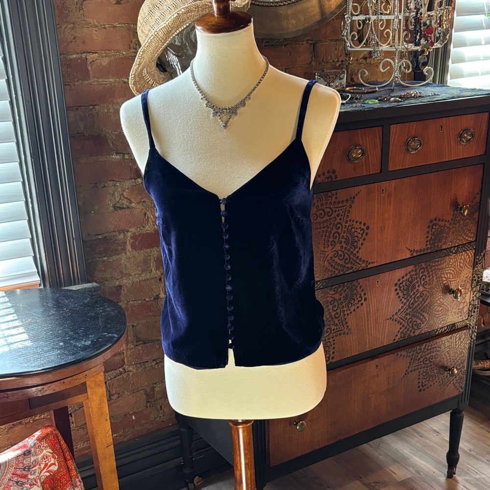 Madewell Gorgeous Navy Blue Velvet Button-down Camisole